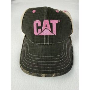 CAT Hat Cap Strap Back Green Pink Camo Logo Embroidered Women’s Hunting Workwear